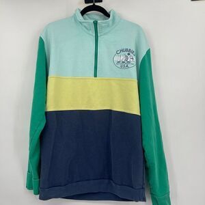 Chubbies Blue Green Beach Quarter Zip Pullover Sweatshirt Size Large
